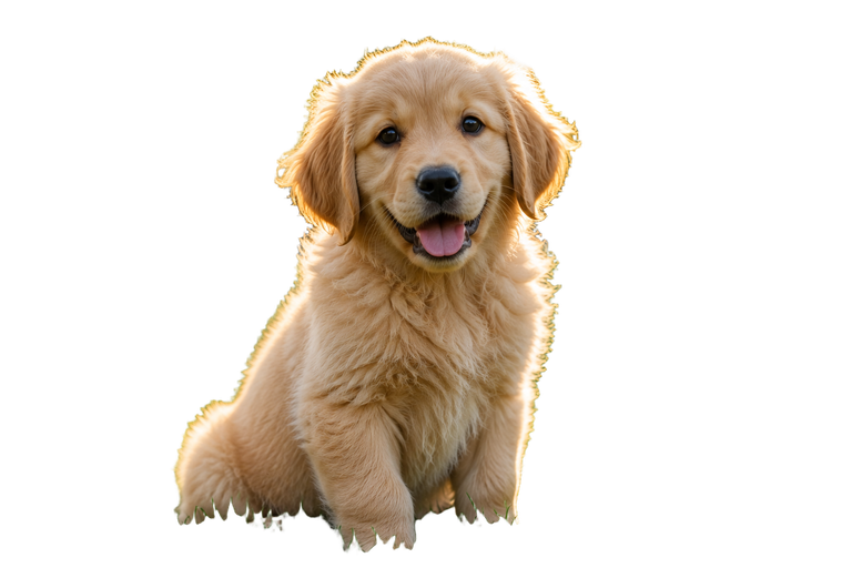 The same puppy photo after AwaCut removed the background, fine fur edges kept, on a transparent background