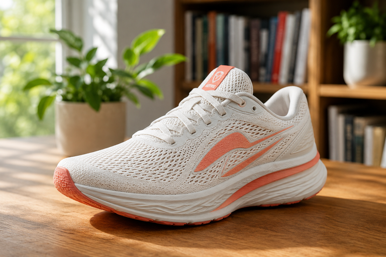 Product photo of a running shoe with the original room background